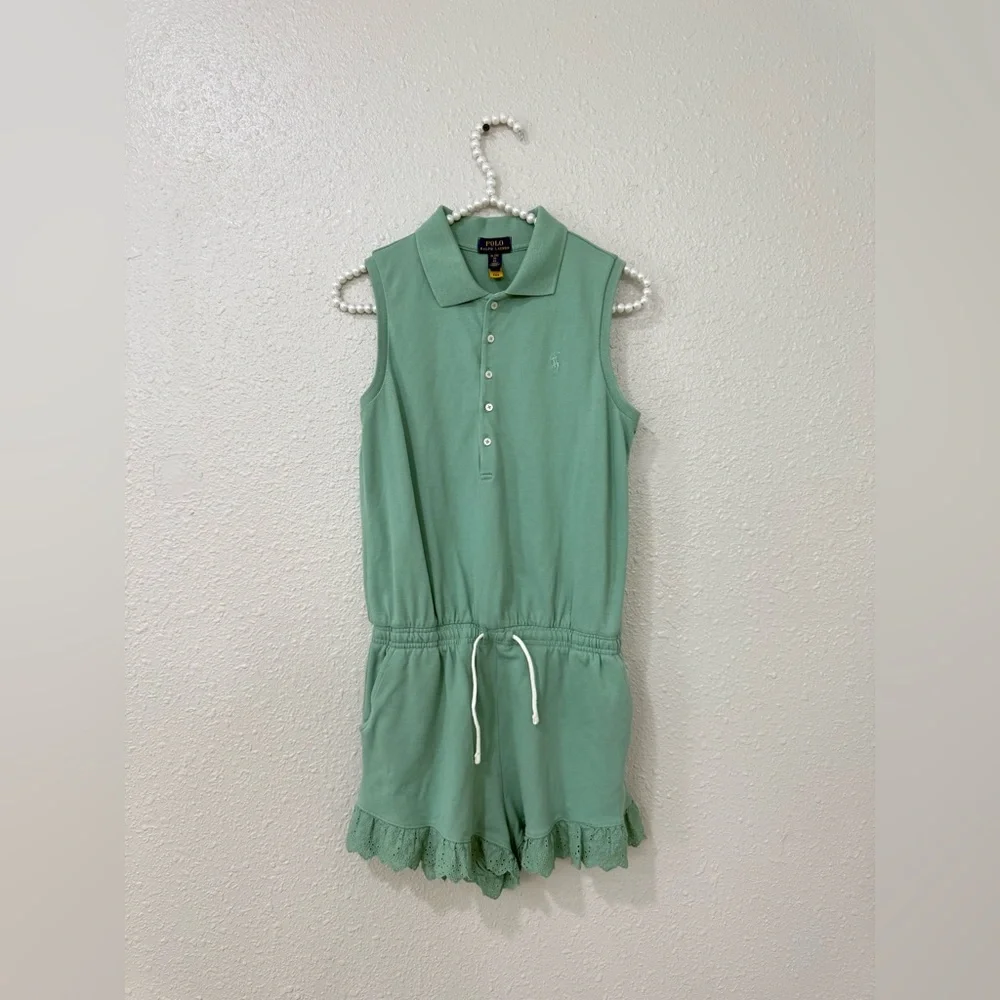 RALPH LAUREN GIRLS MINT GREEN STRETCH LACE POLO ROMPER NWT SIZE XL
